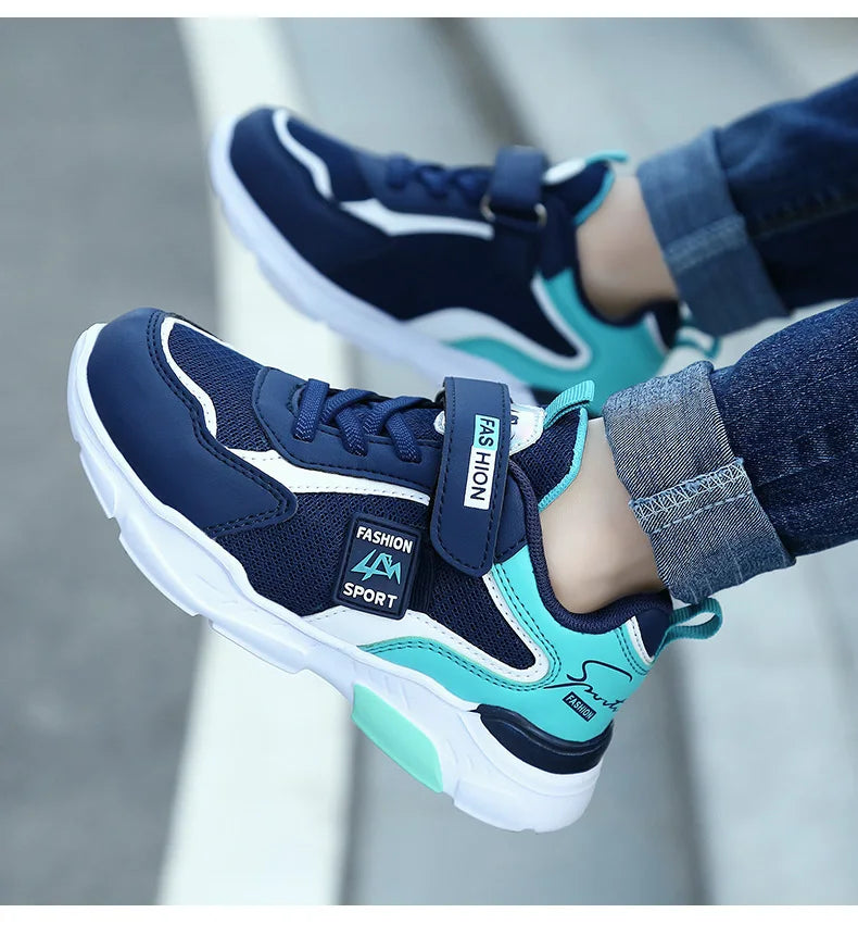 Kids' breathable summer sneakers by The Clothing Company Sydney, mesh running shoes with hook and loop fasteners for boys and girls.