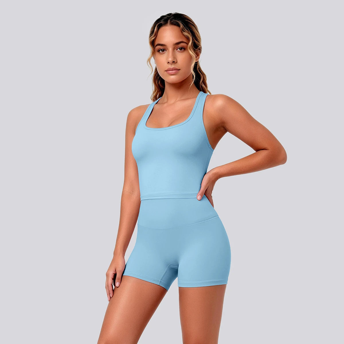 2 Piece Women's Breathable Workout Top I-shaped Vest Push Up Quick-Dry Summer Yoga Shorts Matching Set