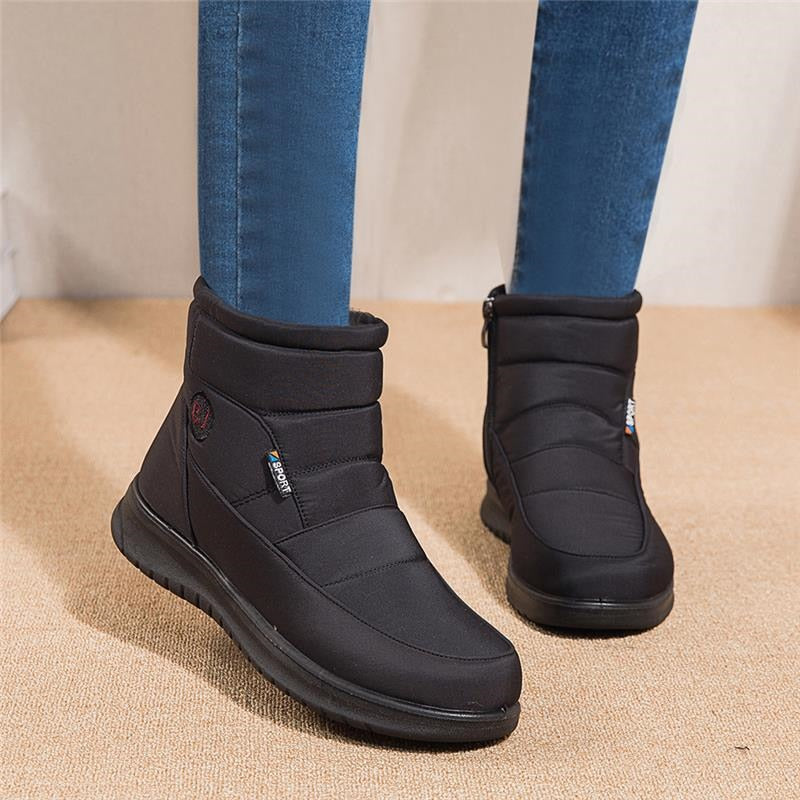 Women’s waterproof winter ankle boots with fur lining, zipper, and platform sole, designed for warmth and comfort.