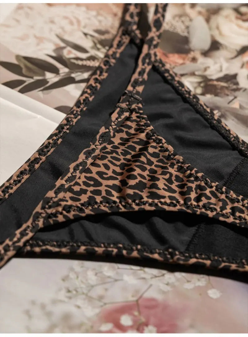 Seamless low waist leopard print G-string thong underwear for women, made of ice silk fabric from The Clothing Company Sydney.