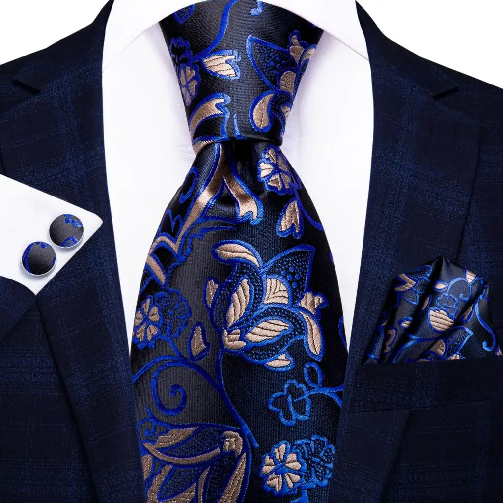 Blue paisley silk tie set with matching cufflinks and hanky, stylish men's accessories by The Clothing Company Sydney