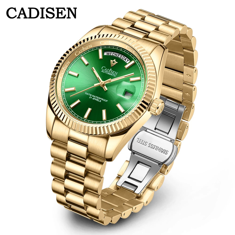 Cadisen DD40 men's luxury automatic wristwatch with AR sapphire glass and Miyota 8285 movement, water-resistant 10Bar, black dial