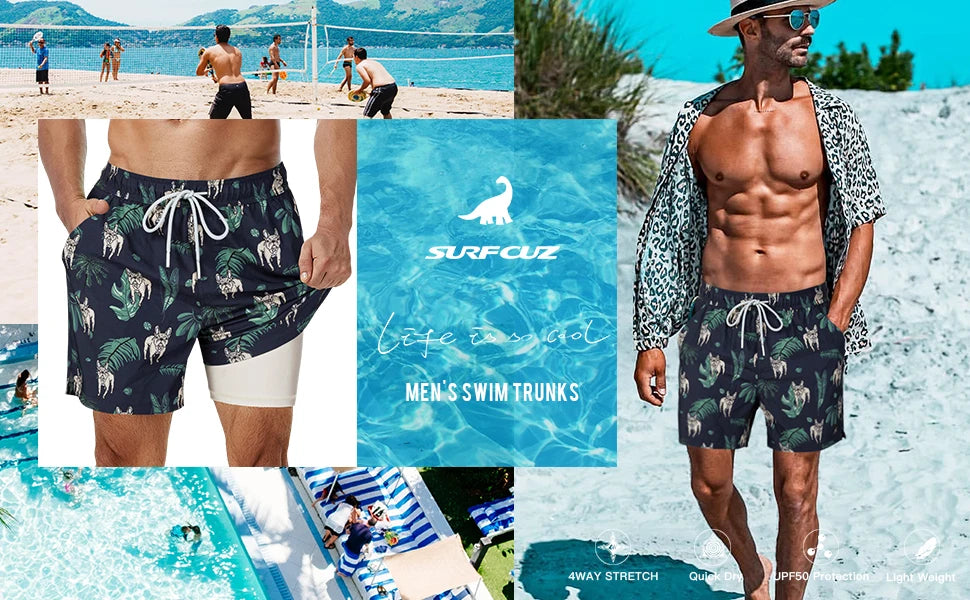 Mens Swimming Trunks with Compression Liner Stretch Swimwear 2 in 1 Quick Dry Running Gym Swim Shorts Board Shorts - The Clothing Company Sydney