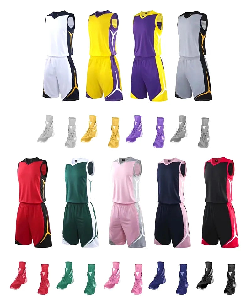 Sportswear basketball jersey and shorts set by The Clothing Company Sydney, featuring blank custom design for men, women, and kids.