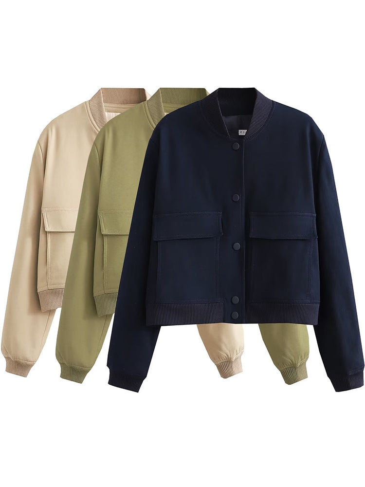 Women's bomber jacket by The Clothing Company Sydney, featuring a stylish fit and classic design in sleek fabric.