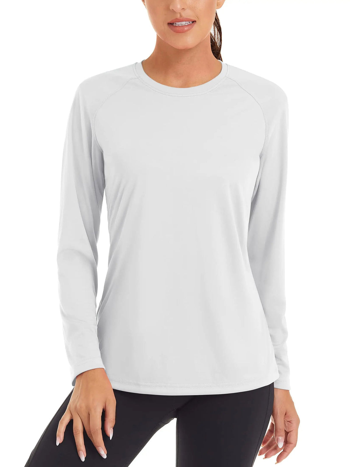 Women's UPF 50+ quick dry long sleeve T-shirt by The Clothing Company Sydney, designed for sun protection and active performance.