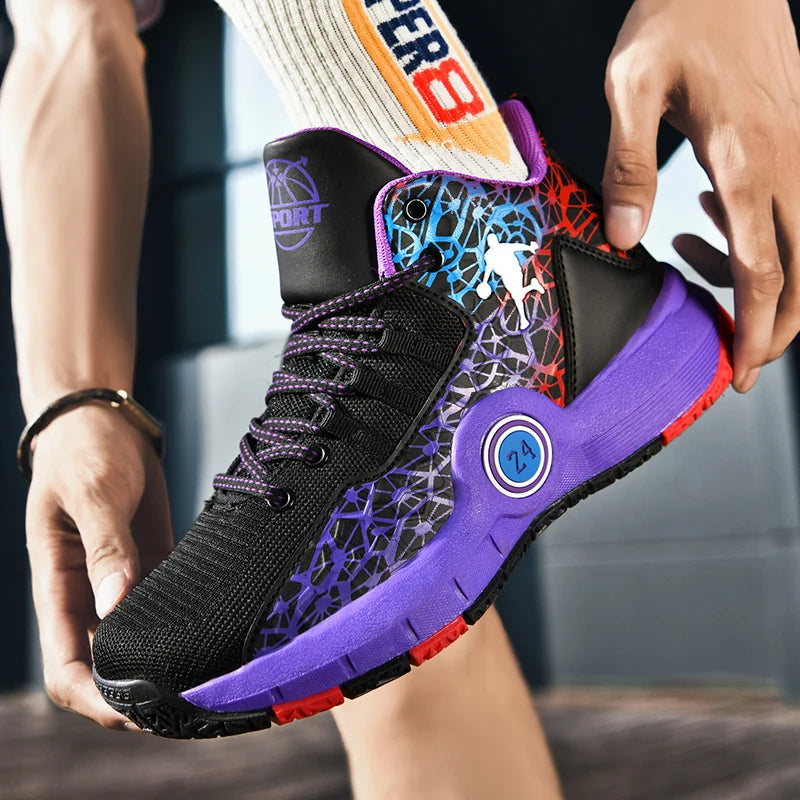 High-top basketball shoes by The Clothing Company Sydney, non-slip and breathable sneakers with cushioned ankle support.