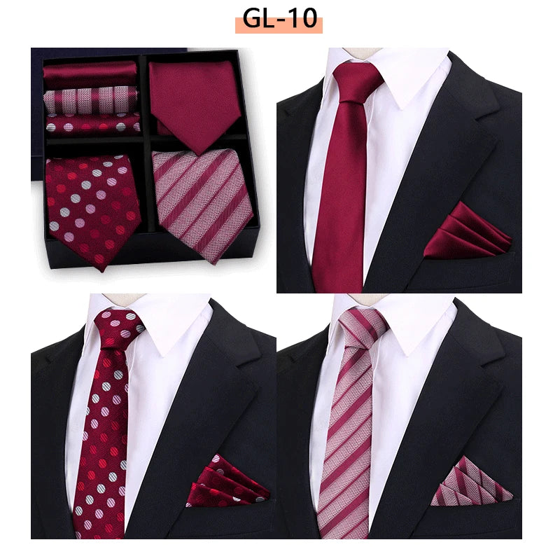 Luxury men's tie set by The Clothing Company Sydney featuring paisley and striped necktie with matching handkerchief in gift box.
