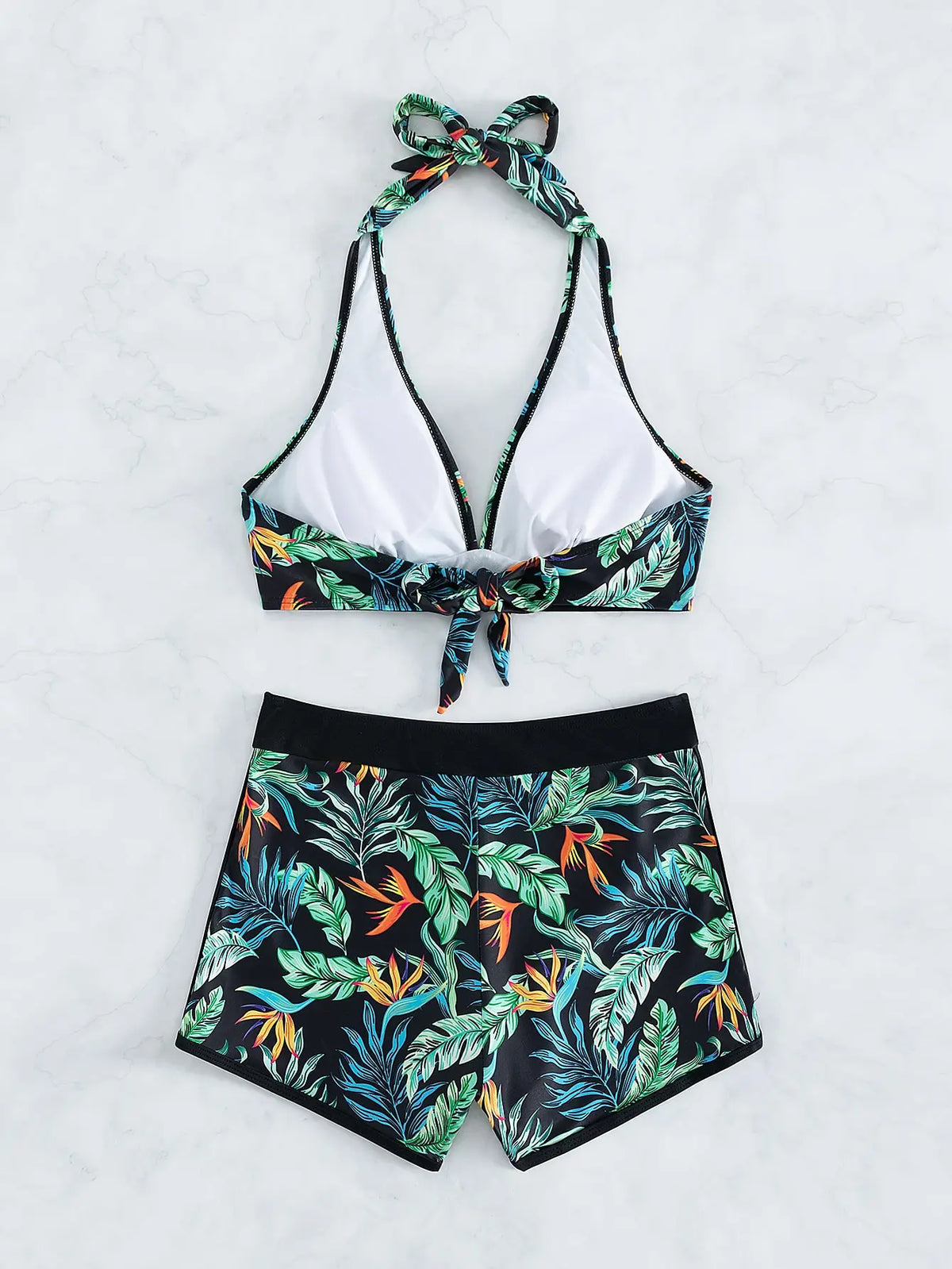 2 Piece Halter Bikini Set Shorts Swimsuit High Waist Swimwear Female Printed Bathers Swimming Bathing Swim Suit Beachwear - The Clothing Company Sydney