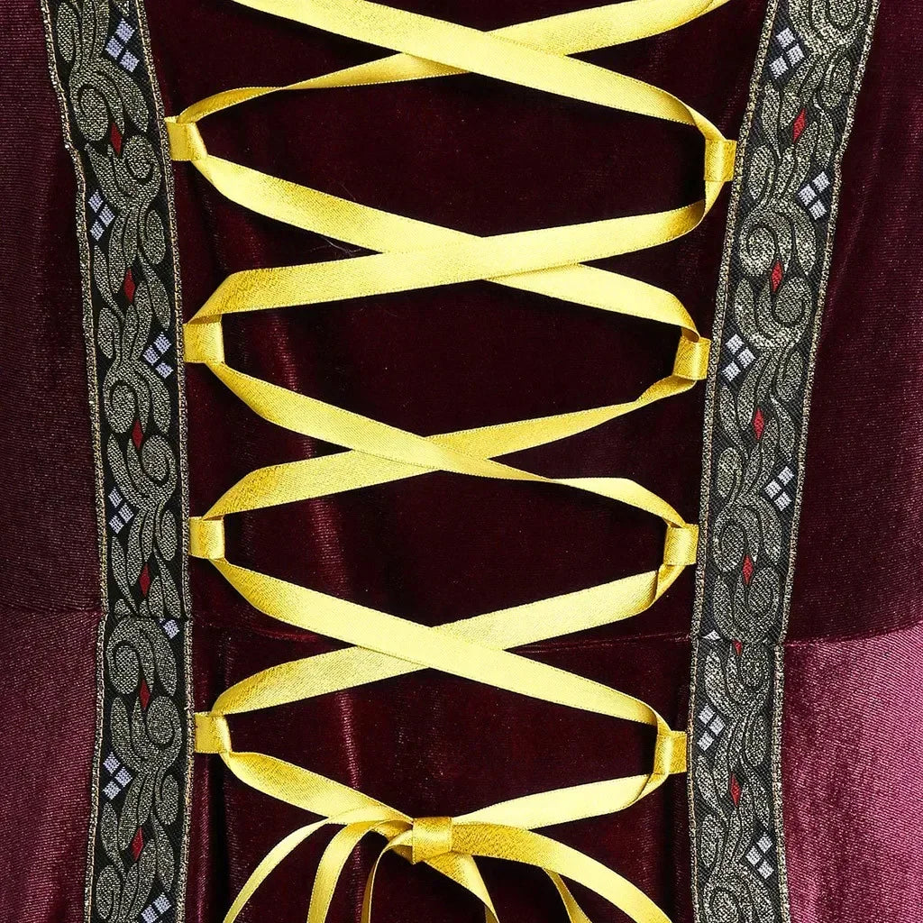 Long sleeve vintage vampire witch cosplay dress featuring gothic bandage design, perfect for Halloween costumes.