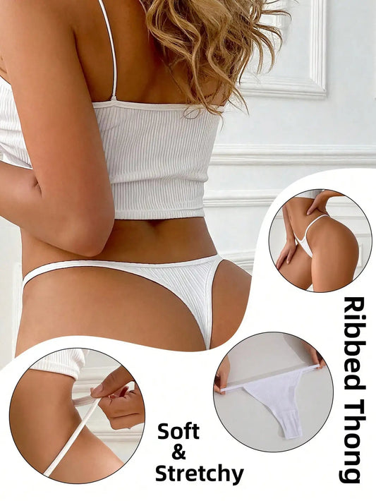 9 pack ribbed low-waist seamless thong panties in assorted colors, soft breathable underwear briefs by The Clothing Company Sydney