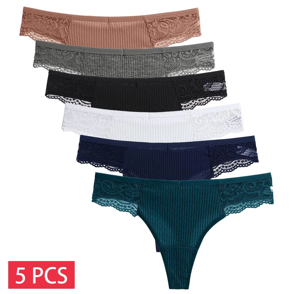 Five-piece set of cotton mix G-string panties for women, featuring comfortable thong underwear from The Clothing Company Sydney.