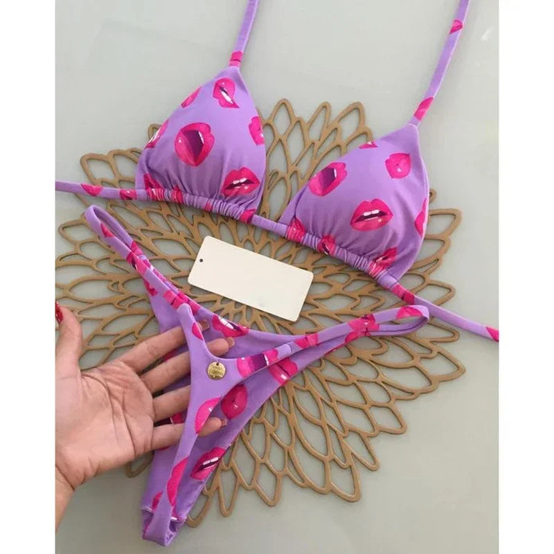 2 Piece Swimwear Leopard Printed Micro Bikini Set Striped Beachwear Summer Swimsuit Two-pieces Thong Bathing Suit