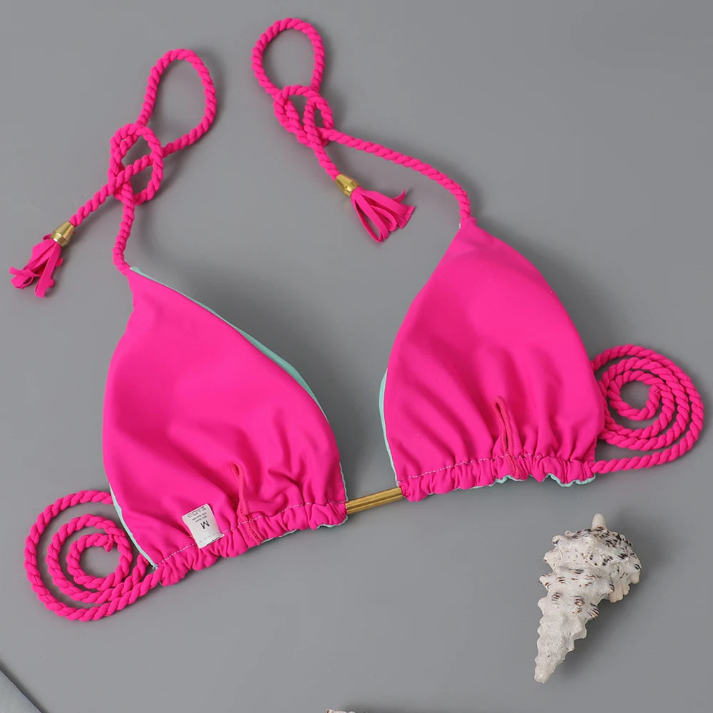 Two-piece triangle string bikini swimsuit by The Clothing Company Sydney, solid thong swimwear for summer beachwear.