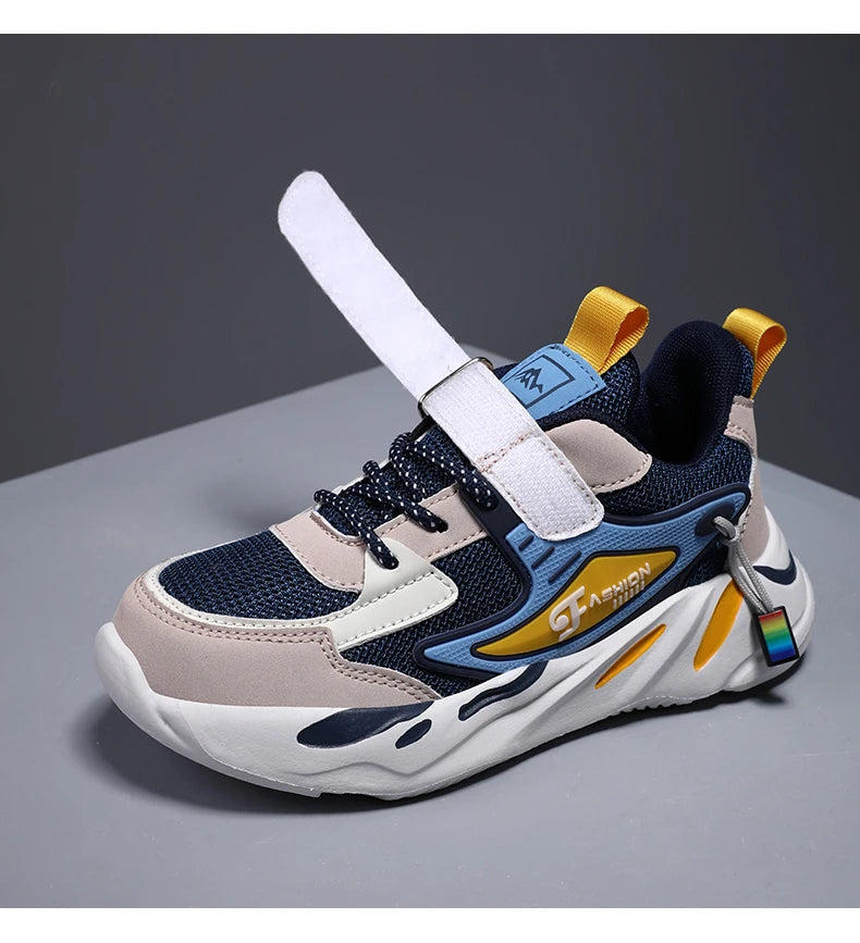 Kids' breathable mesh sneakers by The Clothing Company Sydney, lightweight sports shoes with non-slip soles and hook & loop closure.