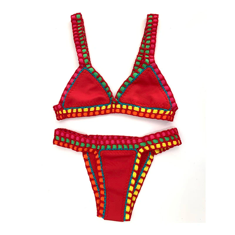 2 Piece Red Swimwear Green Bathing Suit Pink Swimsuit Handmade Navy Crochet Swimsuit Bikini Set - The Clothing Company Sydney