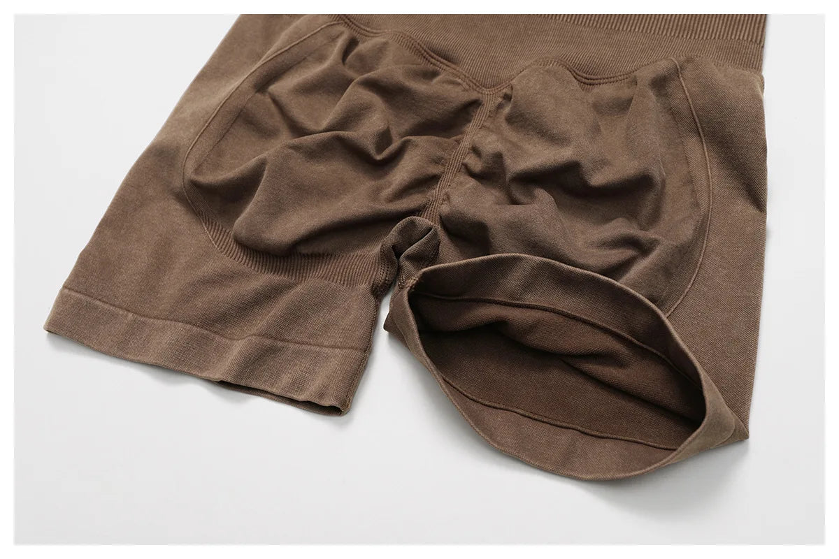 High waist yoga bicycle shorts for women from The Clothing Company Sydney, sand washed fabric, ideal for workout, fitness, and running.