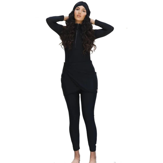 3 Piece Long Sleeve solid black Full Body Swimwear Women's Swimsuit The Clothing Company Sydney