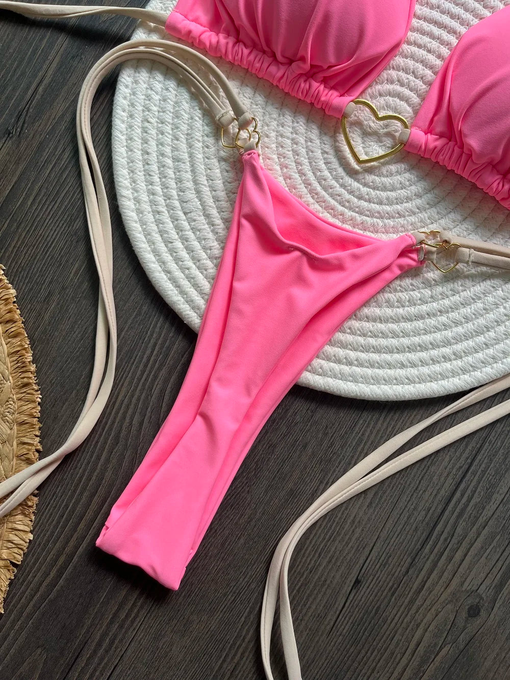 Solid color halter bikini set for women, two-piece swimsuit with triangle and thong design from The Clothing Company Sydney.
