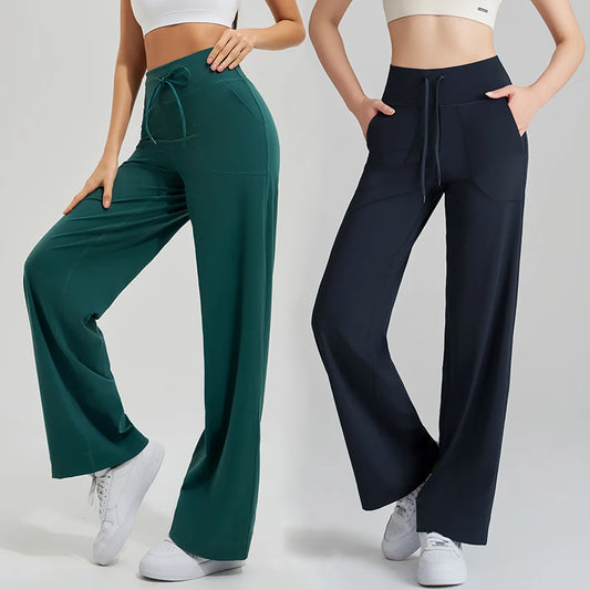 Women's High Waist Yoga Pants Gym Loose Running Yoga Pants Double Side Brushed with Pockets Pants Ties The Clothing Company Sydney