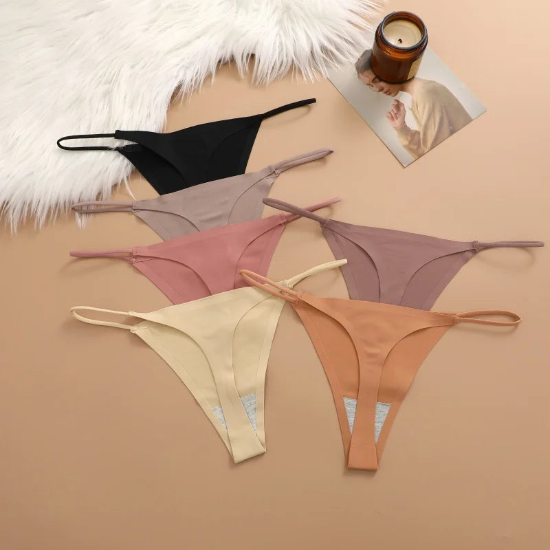 6 pack seamless thong panties with thin straps, low waist, high stretch, ladies' T-back briefs