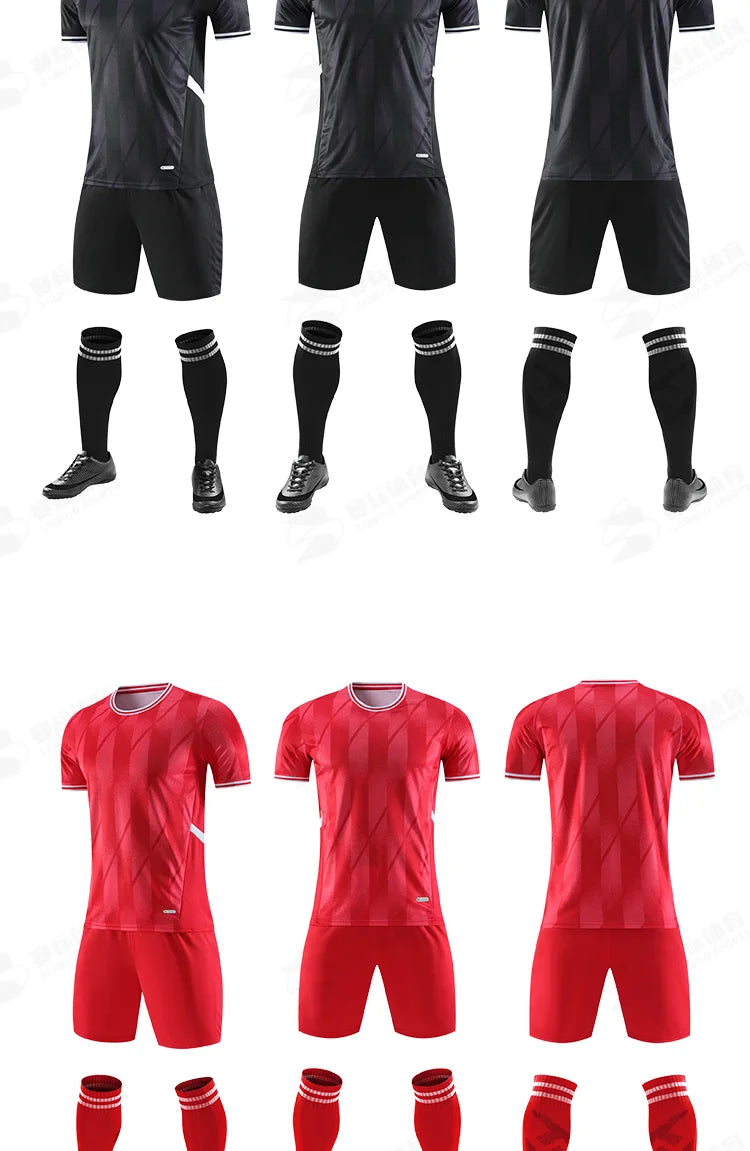 Adult kids football jersey and futsal tracksuit set by The Clothing Company Sydney, featuring quick-drying sportswear and team training gear.