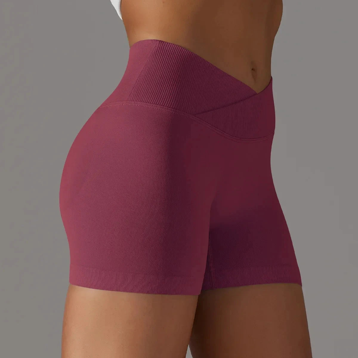 Women’s high waist workout yoga leggings by The Clothing Company Sydney, seamless fitness shorts with scrunch butt design.