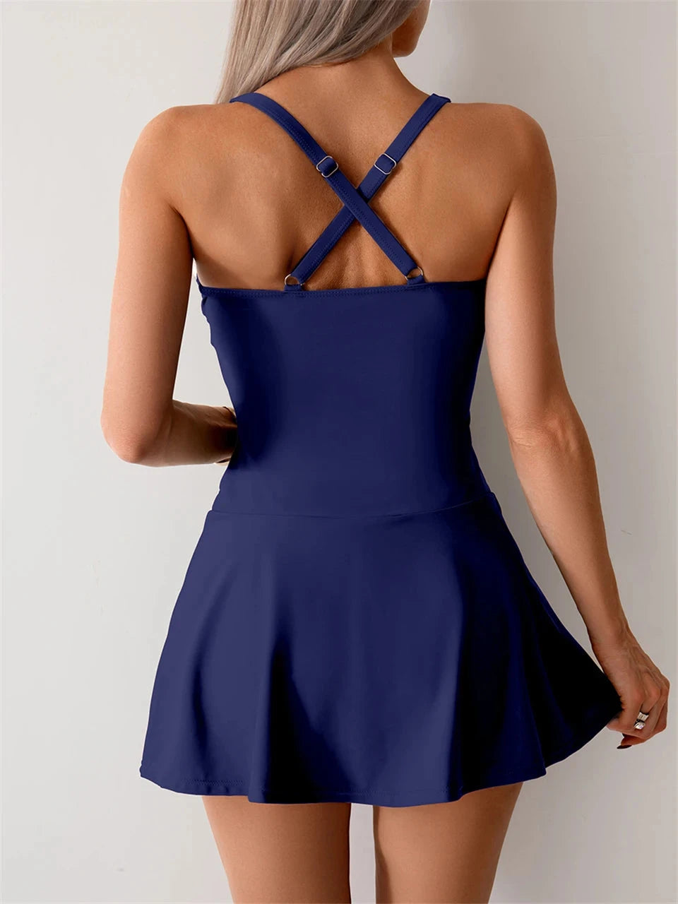 Two-piece women's tankini swimsuit with beach dress and shorts, The Clothing Company Sydney, suitable for summer swimming and beach fun.