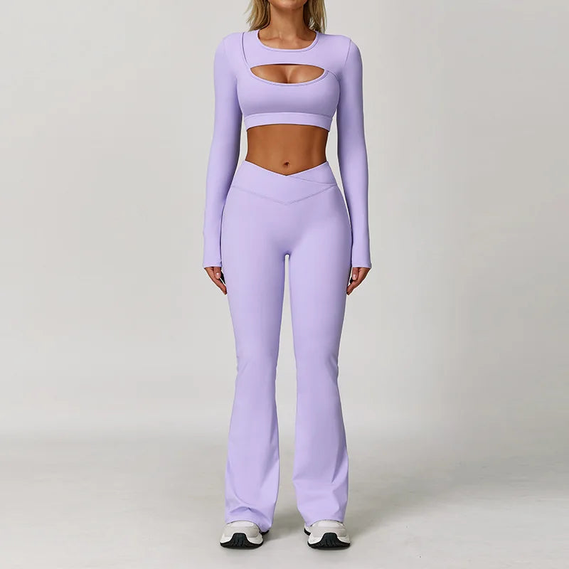 Two-piece women's fitness yoga and gym outfit with sports bra and leggings, from The Clothing Company Sydney, for workout and running.
