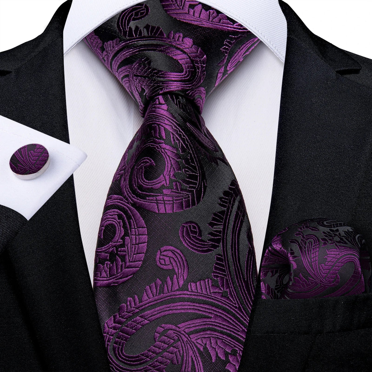 Luxury purple paisley silk tie set for men from The Clothing Company Sydney, featuring an 8cm wide accessory gift set.