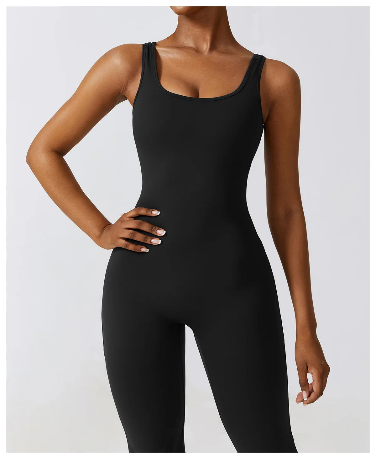 Open back fitness V jumpsuit from The Clothing Company Sydney, women's stretch workout bodysuit for yoga and gym training.