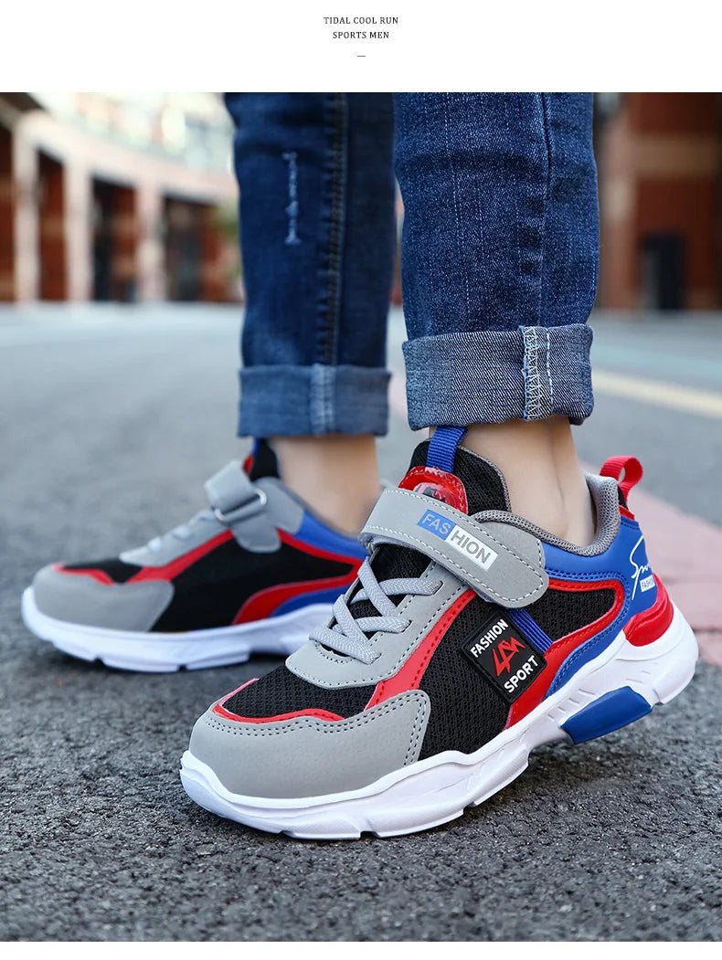 Kids' breathable summer sneakers by The Clothing Company Sydney, mesh running shoes with hook and loop closure for boys and girls.