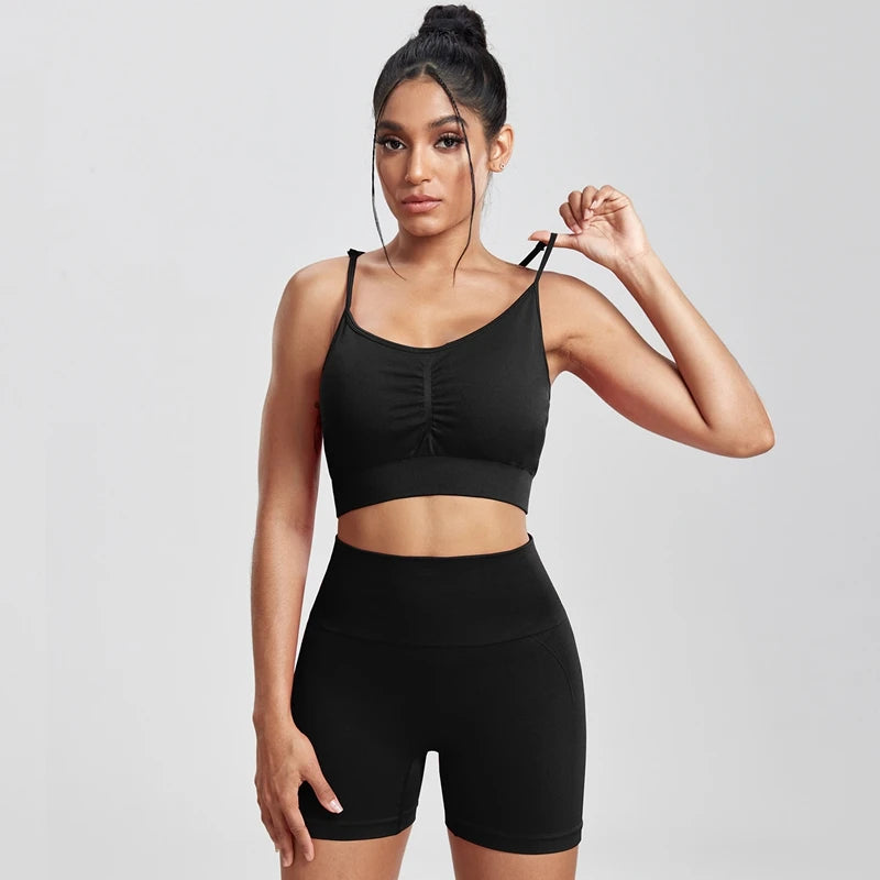 Womens Two Piece Set Peach Shorts Trackuists Gym Yoga Running Halter Fitness Shorts Push Up Bra Top Set The Clothing Company Sydney