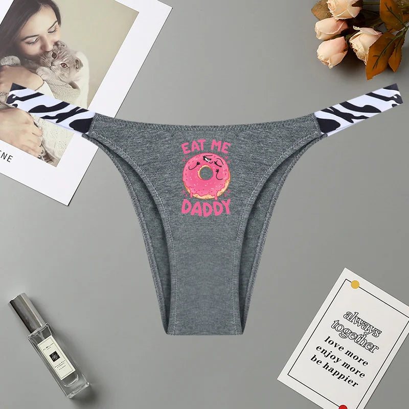 Women's pink printed lingerie panties featuring T-back G-string design from The Clothing Company Sydney, showcasing smooth fabric and feminine style.