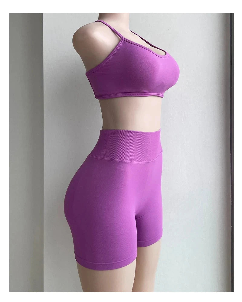 Solid seamless half pants for women, soft fitness shorts from The Clothing Company Sydney, ideal for yoga, gym, and running.