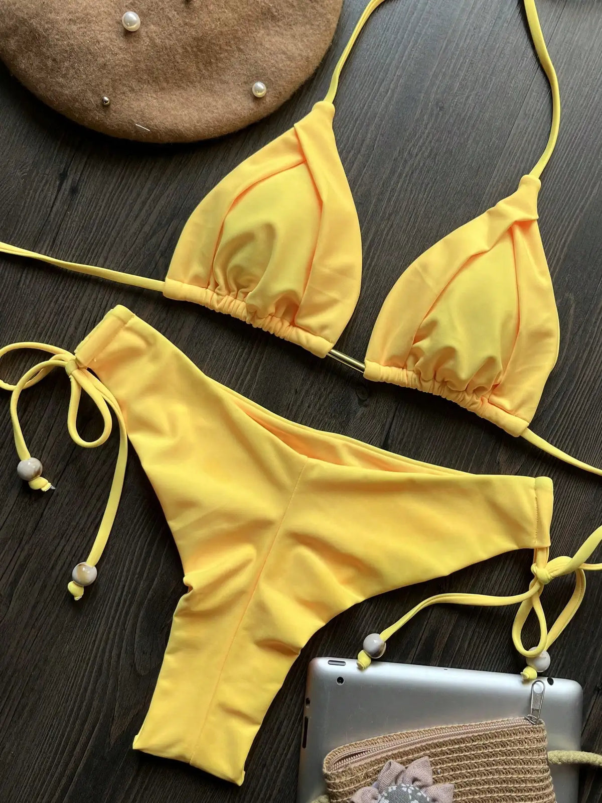 Two-piece micro bikini set for women featuring triangle swimwear by The Clothing Company Sydney, perfect for beach and swimming.