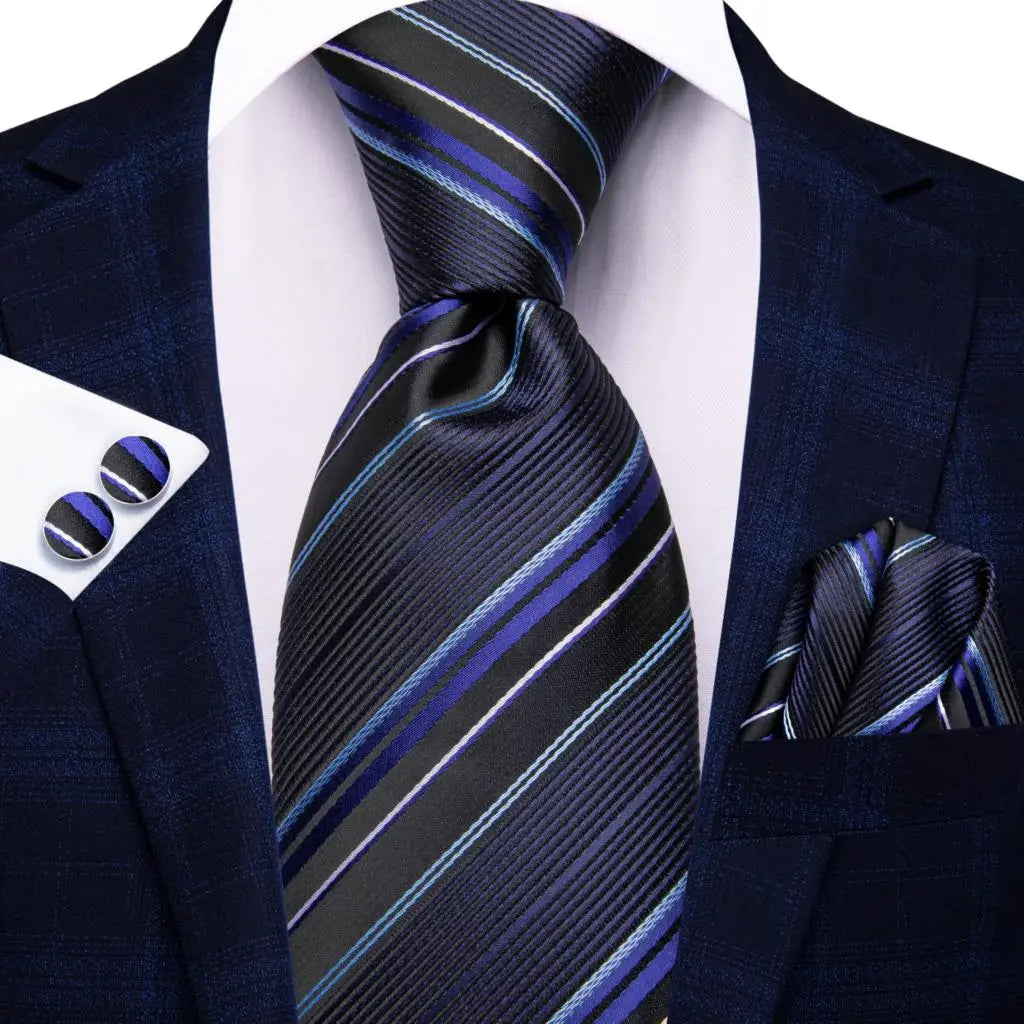Blue paisley silk tie set for men including necktie, cufflinks, and pocket hanky, stylish accessories by The Clothing Company Sydney