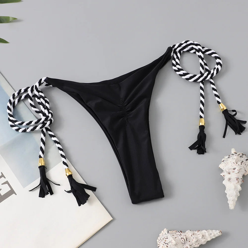 Solid triangle string bikini swimsuit by The Clothing Company Sydney, featuring two-piece thong swimwear for summer beachwear.