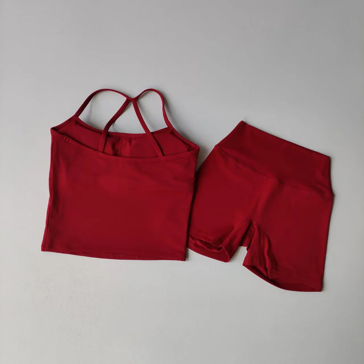 2 Piece Yoga Gym Set Halter Top Set Yoga High Waist Shorts Backless Tights Bra Vest Seamless Stretch Ribbed Shorts Set - The Clothing Company Sydney