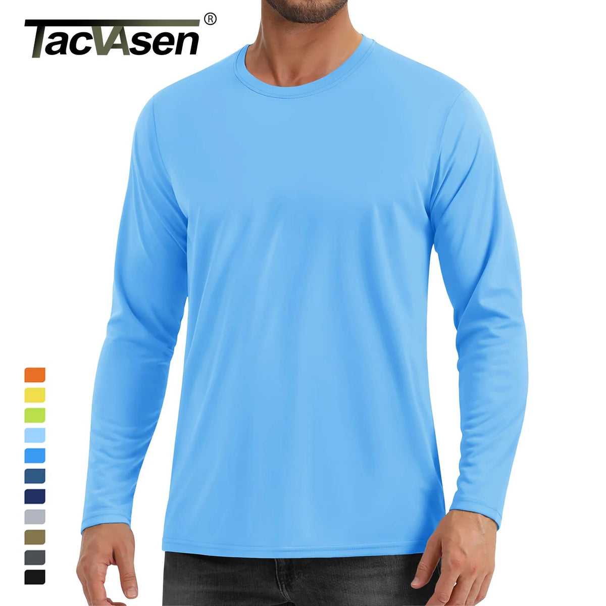 Men's UPF 80+ sun protection quick-dry long sleeve athletic T-shirt by The Clothing Company Sydney for sports and outdoor activities.