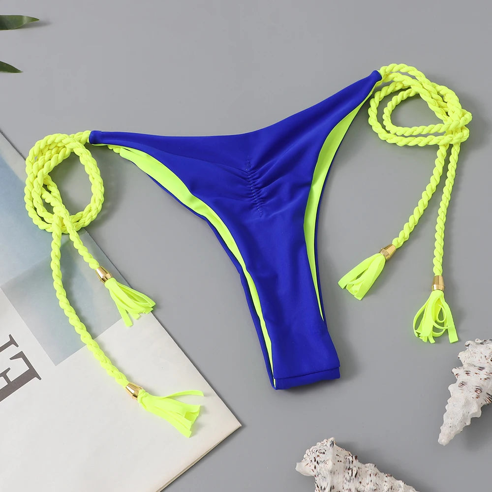 Black triangle string bikini swimsuit by The Clothing Company Sydney, featuring solid swimwear and thong design for summer beachwear.
