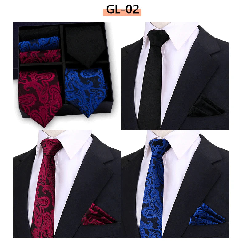 Luxury men's tie set with paisley and striped necktie, matching handkerchief in gift box, by The Clothing Company Sydney for formal wear