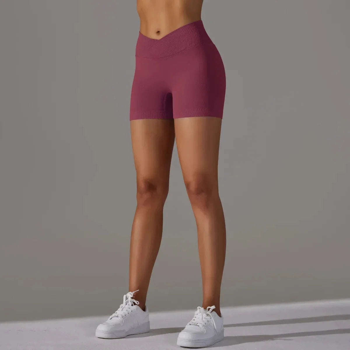 Women’s high waist workout yoga leggings by The Clothing Company Sydney, seamless sports bike shorts with scrunch butt design.