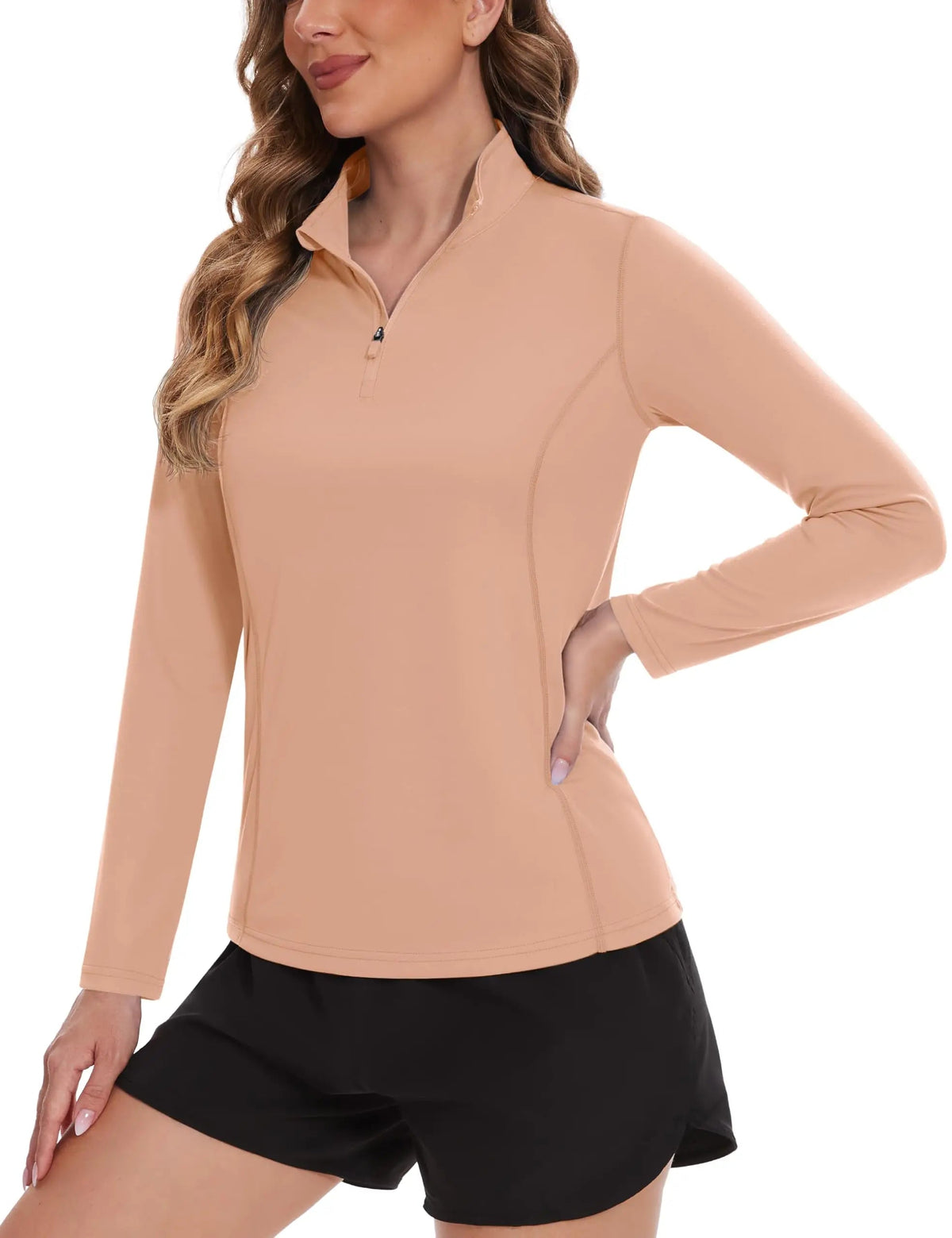 Women's UPF 50+ quick dry long sleeve sun protection shirt from The Clothing Company Sydney, ideal for running, hiking, and outdoor activities.