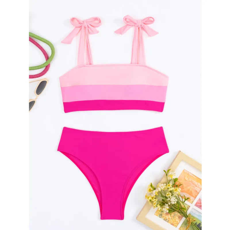 Pink sexy bikini set from The Clothing Company Sydney featuring a push-up design, Brazilian style, perfect for beach and pool wear.
