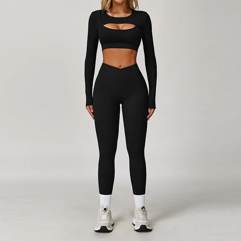 Two-piece women's sportswear set by The Clothing Company Sydney, includes a sports bra and leggings for yoga and gym workouts.