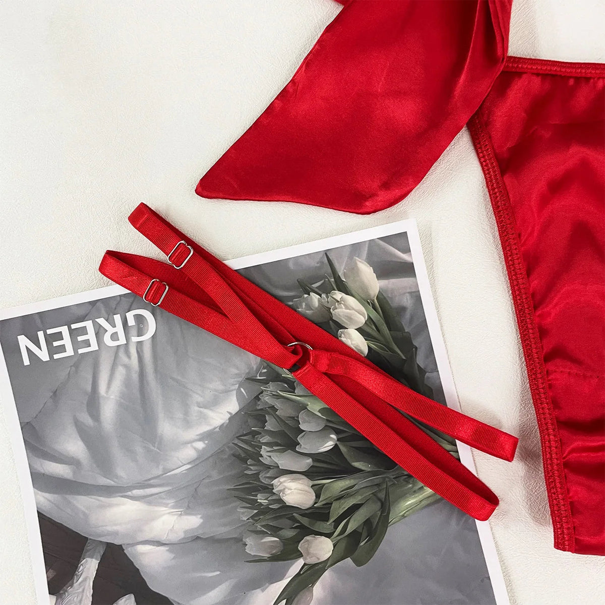 Bowknot Lingerie Open Bra Lace Up Underwear 3-Piece Satin Outfit Set The Clothing Company Sydney