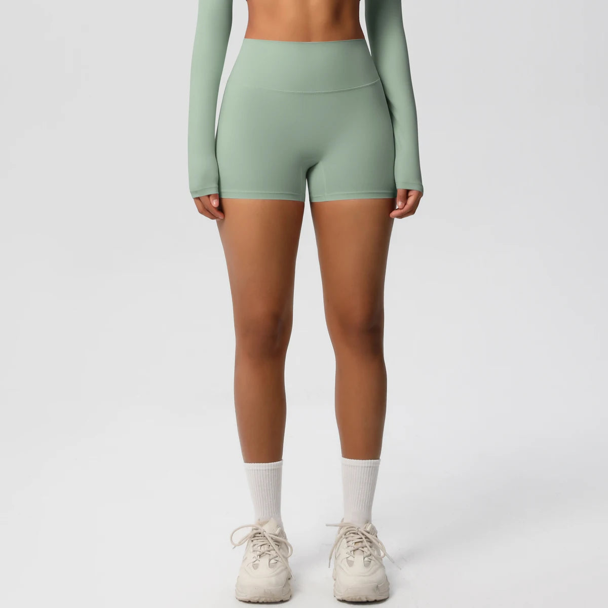 Women’s high waist yoga shorts by The Clothing Company Sydney, fitness leggings with push-up design and comfortable fit.
