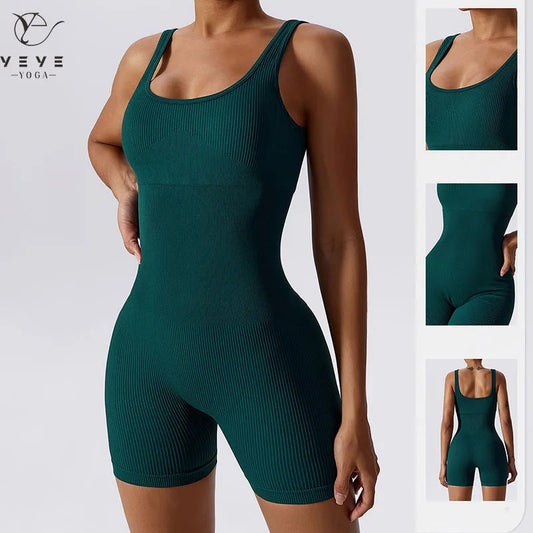 Women's Yoga Rompers One Piece Seamless Ribbed Jumpsuit Padded Sports Bra Romper Fashion Fitness Sportwear The Clothing Company Sydney