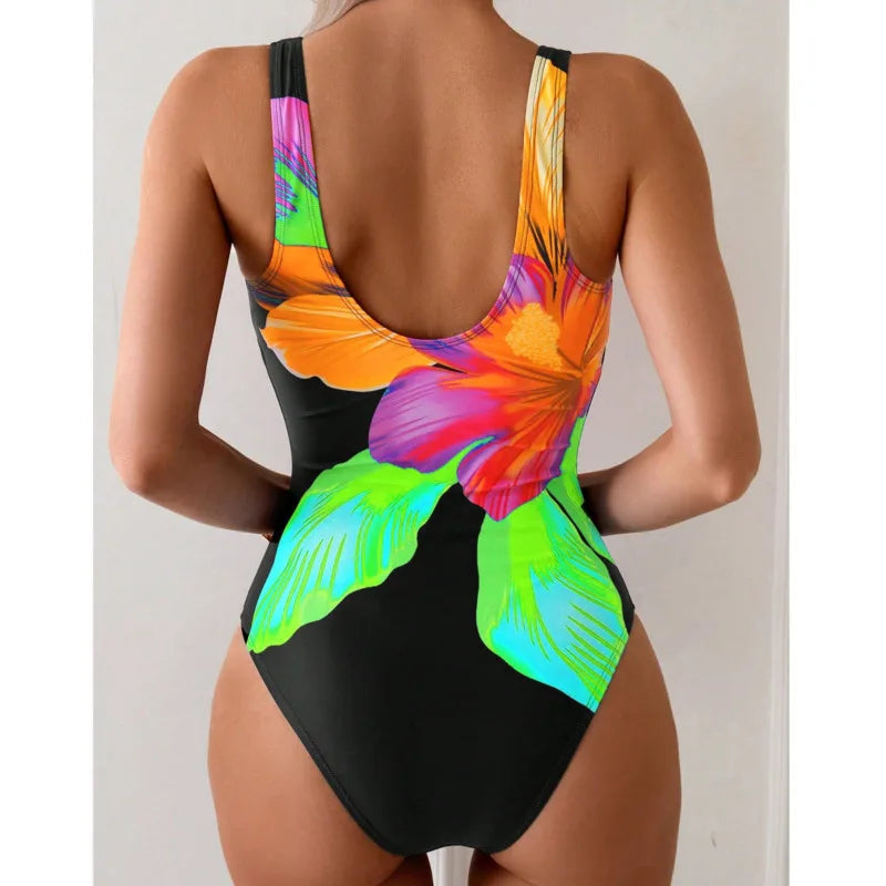 Summer print one-piece swimsuit for women featuring a push-up design, from The Clothing Company Sydney, perfect for beachwear.